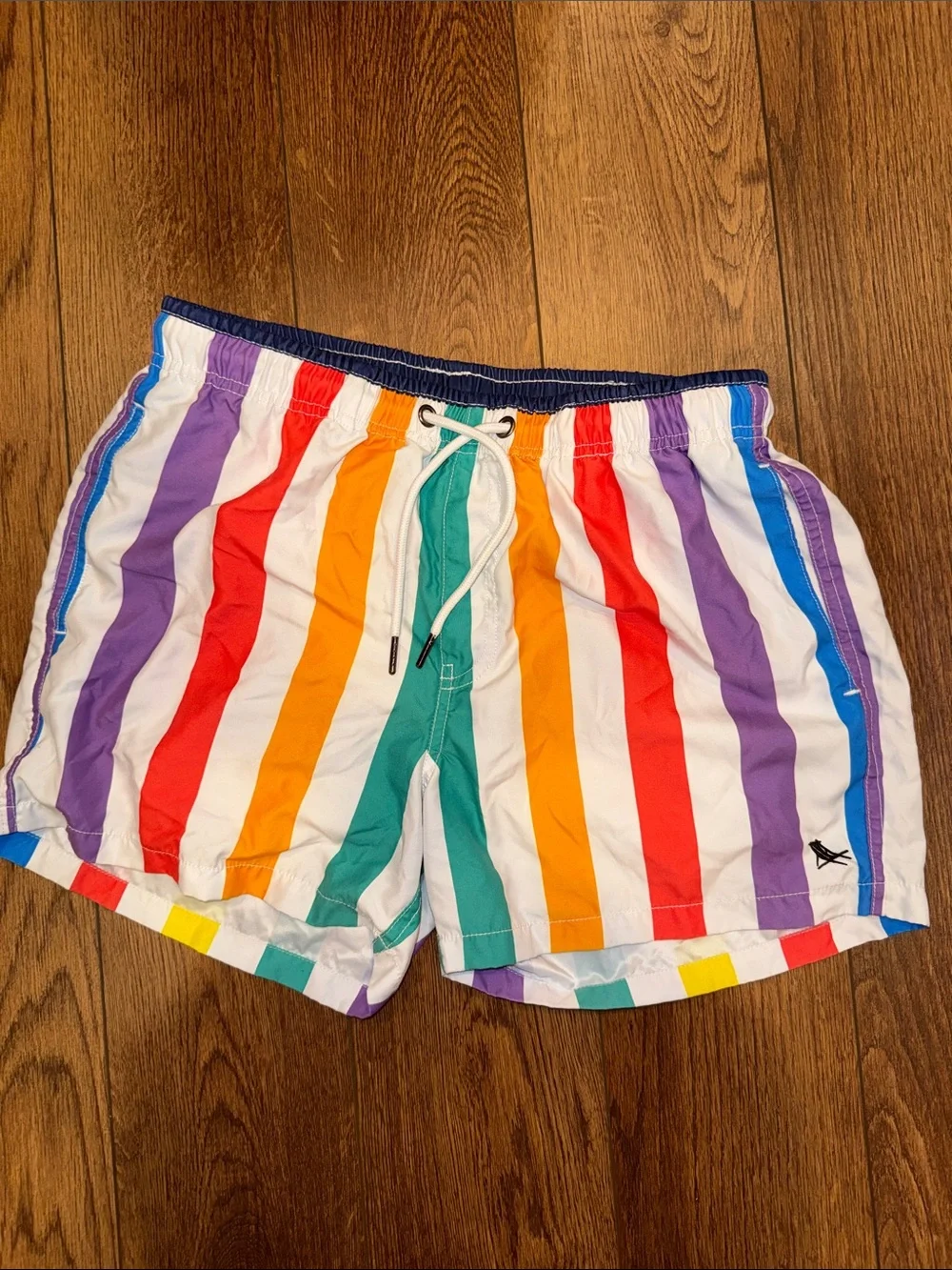 Dock & Bay Men’s Rainbow Stripe Swim Trunks Shorts Small